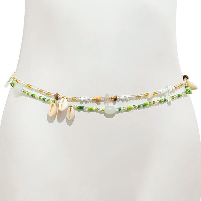Salircon Bohemian Handcrafted Beaded Waist Chain with Irregular Stone Accent for Women