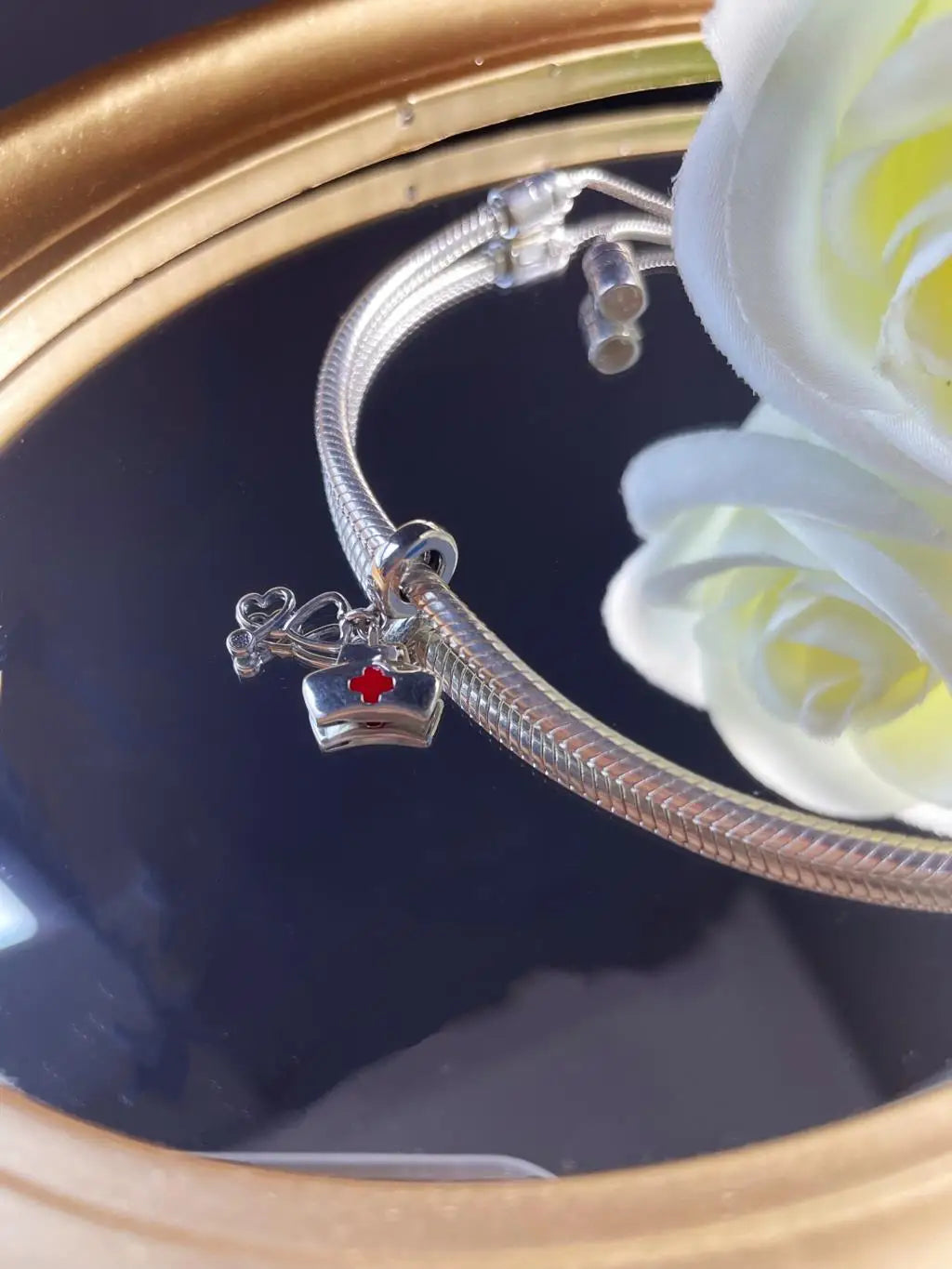 925 Sterling Silver Nurse Cross DIY Charms Beads Zircon