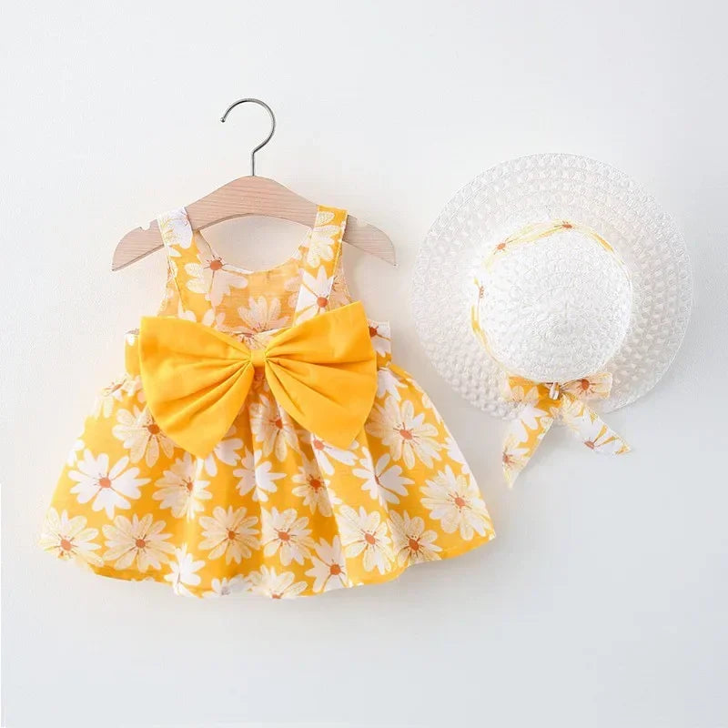 Girls 0-3 Years Old Summer Floral Print Princess Dress Yellow