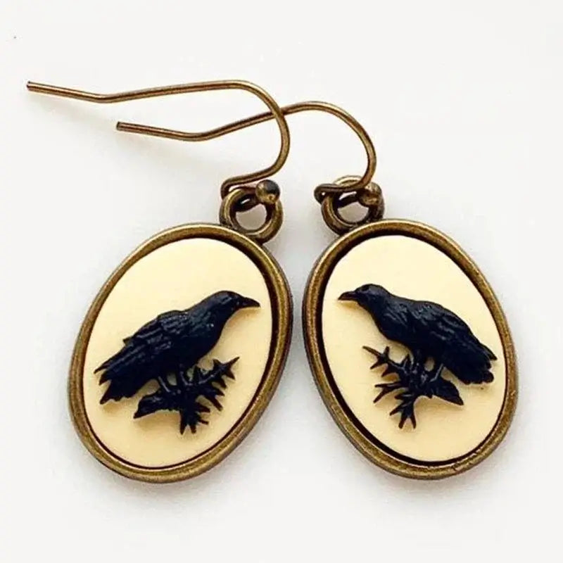 Retro Oval Black Crow Drop Earrings for Women Party Jewelry Earrings