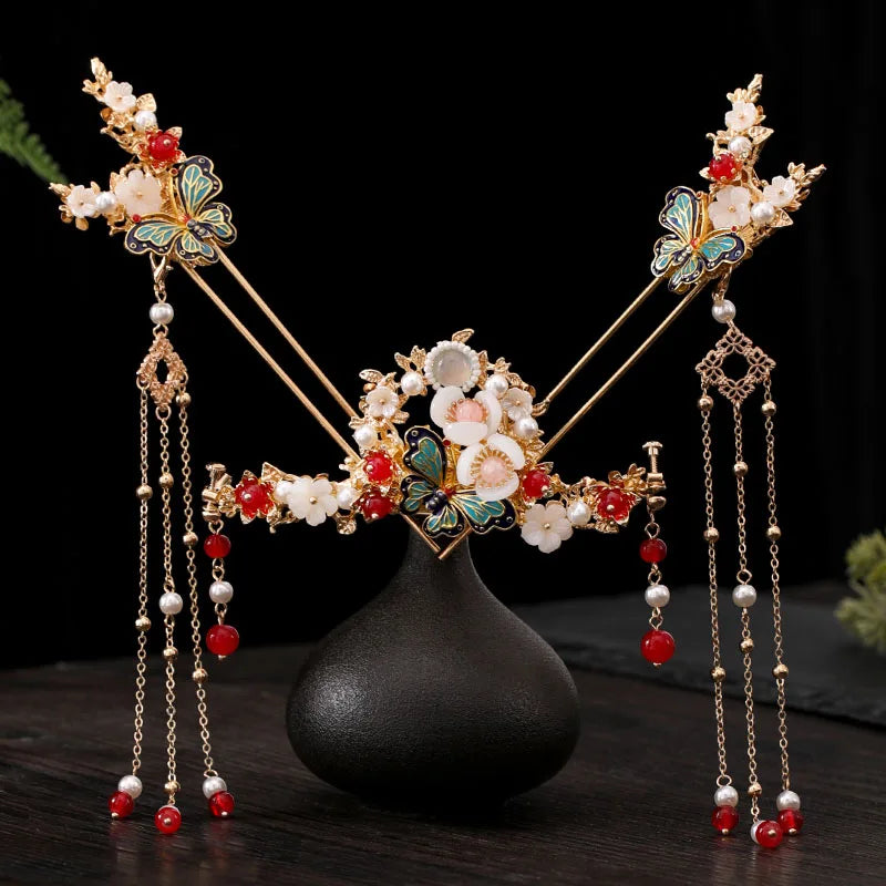 Elegant Women's Hanfu Hair Combs Set for Traditional Chinese Weddings - Bridal Headdress and Jewelry Pins