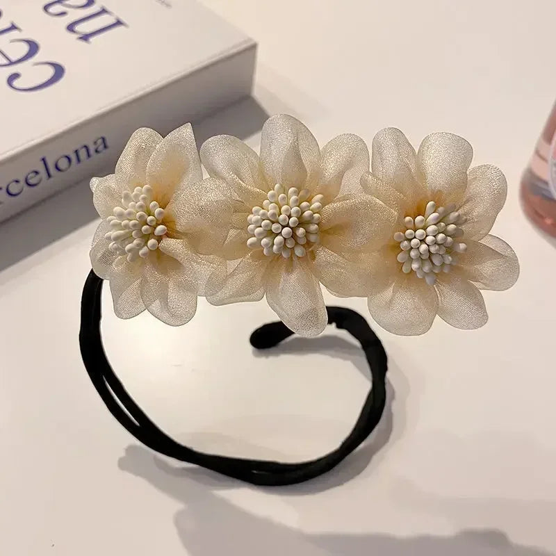 Elegant Pearl Flower Bun Maker Korean Lazy Hair Curlers for Effortless Styling