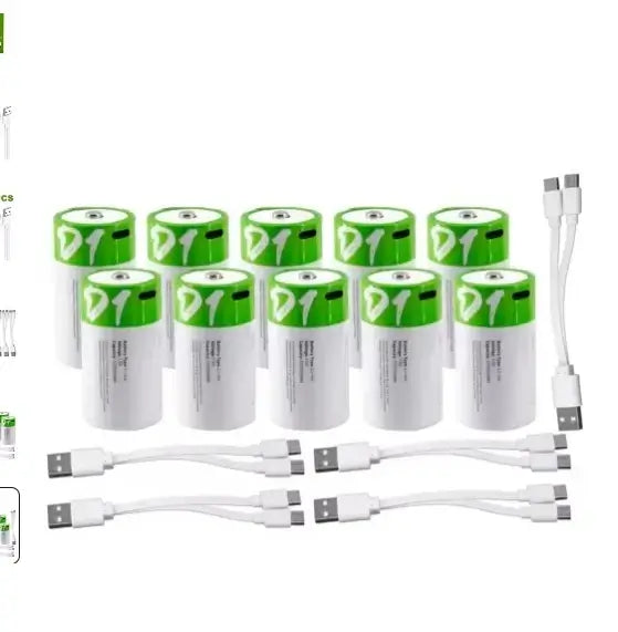 1# USB 1.5V Rechargeable D Size LR20 Li-ion Battery with Type-C Cable D1 10B 5 lines