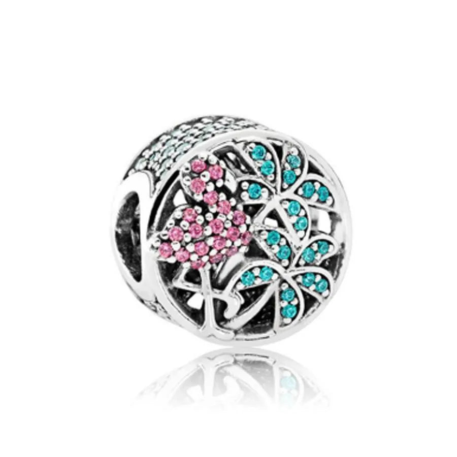 Yinyang Flower Clover Pendant 925 Silver Amulet for Bracelets DIY Jewelry Gift B1565