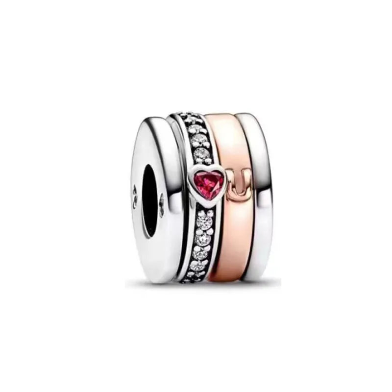 Rose Gold Padlock Heart Key Pendant Necklace for Women 925 Silver with Zircon Beads P1634