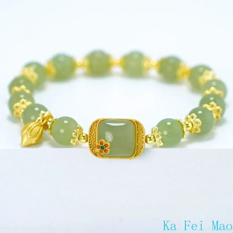 Elegant Retro Chinese Style Hetian Jade Bracelet for Young Women