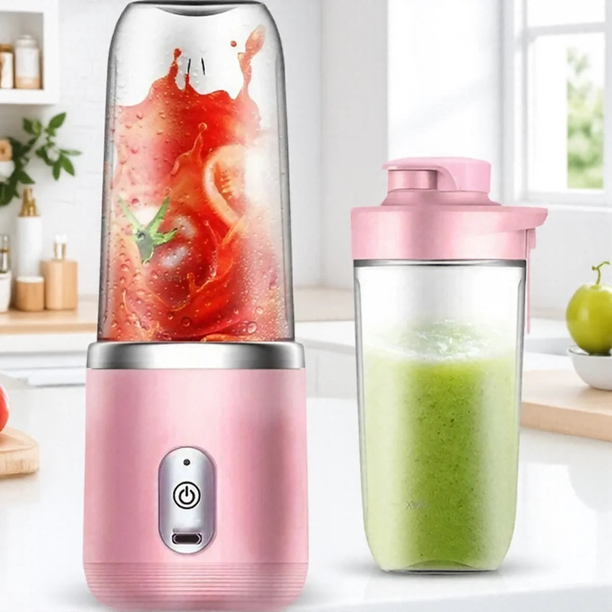 Compact 400ml Dual Cup USB Juice Blender Gadget Pink