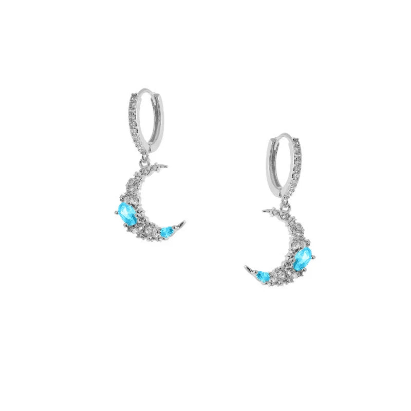 Elegant Water Lake Blue Zircon Hoop Earrings for Women Minimalist Circle Dangle Jewelry Accessories