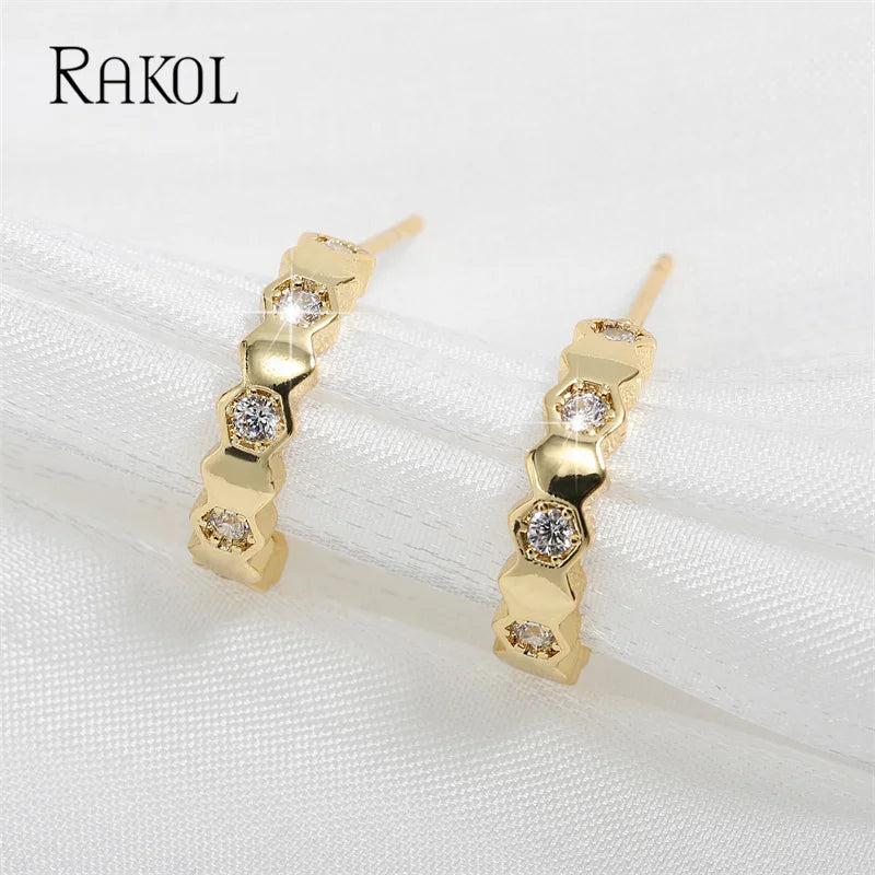 Rakol Fashion Honeycomb Zirconia Stud Earrings for Women Bridal Party Jewelry