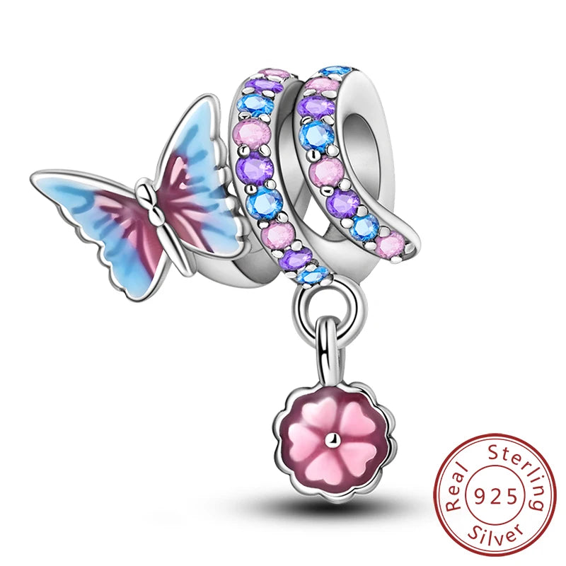 Glowing Firefly Butterfly Charm Bead 925 Sterling Silver Pendant for Bracelets KTC1108