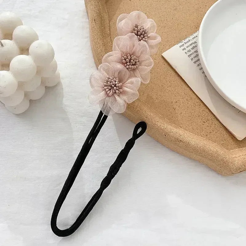 Elegant Pearl Flower Bun Maker Korean Lazy Hair Curlers for Effortless Styling