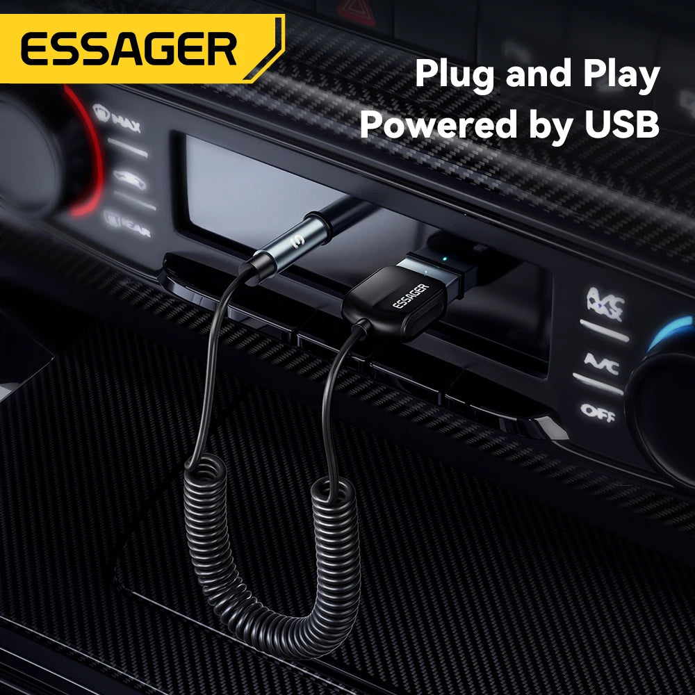 Essager Bluetooth 5.0 USB Audio Adapter Wireless Handsfree Car Stereo Transmitter Receiver with 3.5mm Jack