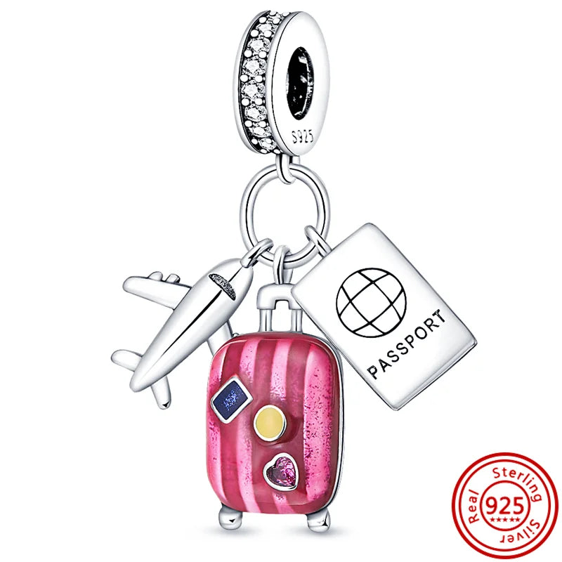 925 Sterling Silver Travel-Themed Charm Beads for Bracelets BK1356
