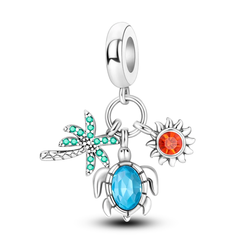 925 Sterling Silver Sea Turtle Dangle Charm For Bracelet