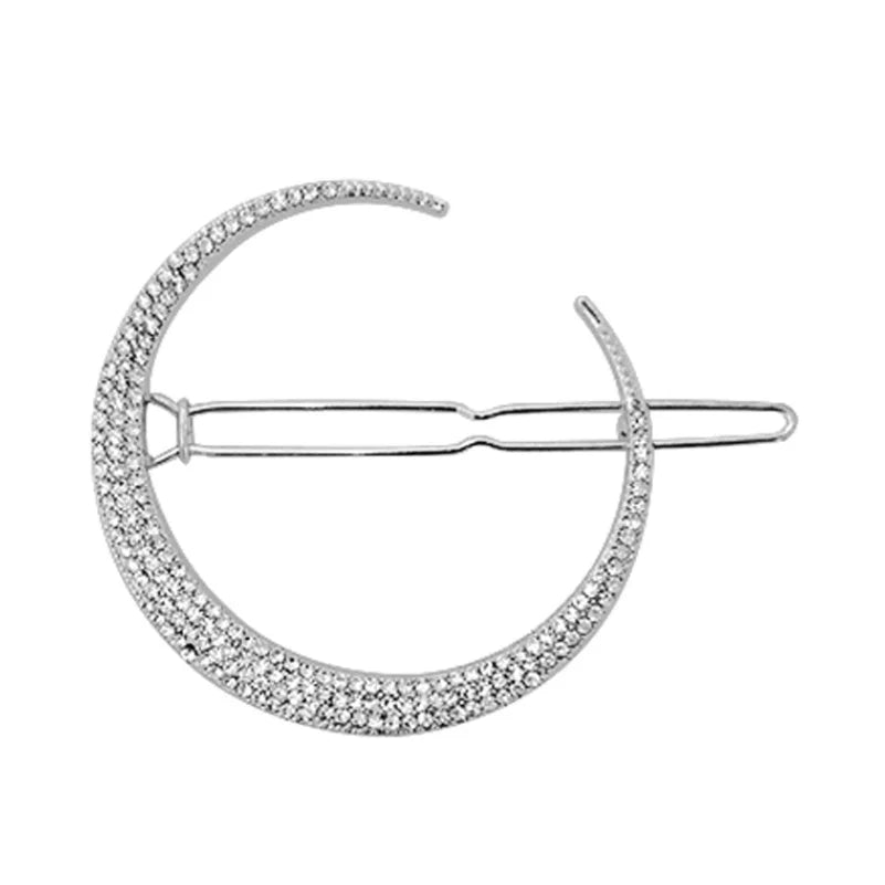 Starry Glam Hair Clip Set - Crystal Side Pins with Rhinestones Silver Moon