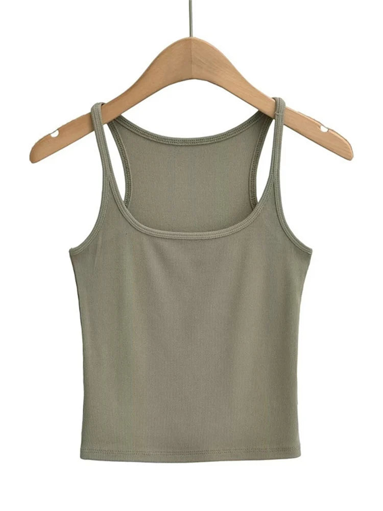 Women's U Neck Knit Vest Crop Top Camisole Dozw Trendy
