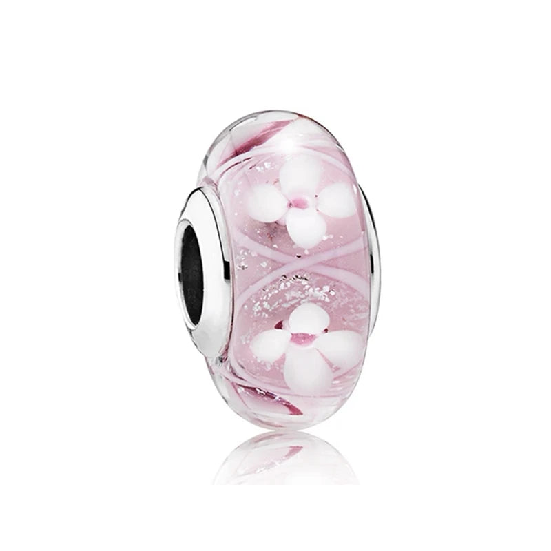Pink Hot Air Balloon Daisy Murano Glass Charm for European Silver Bracelet SS1585