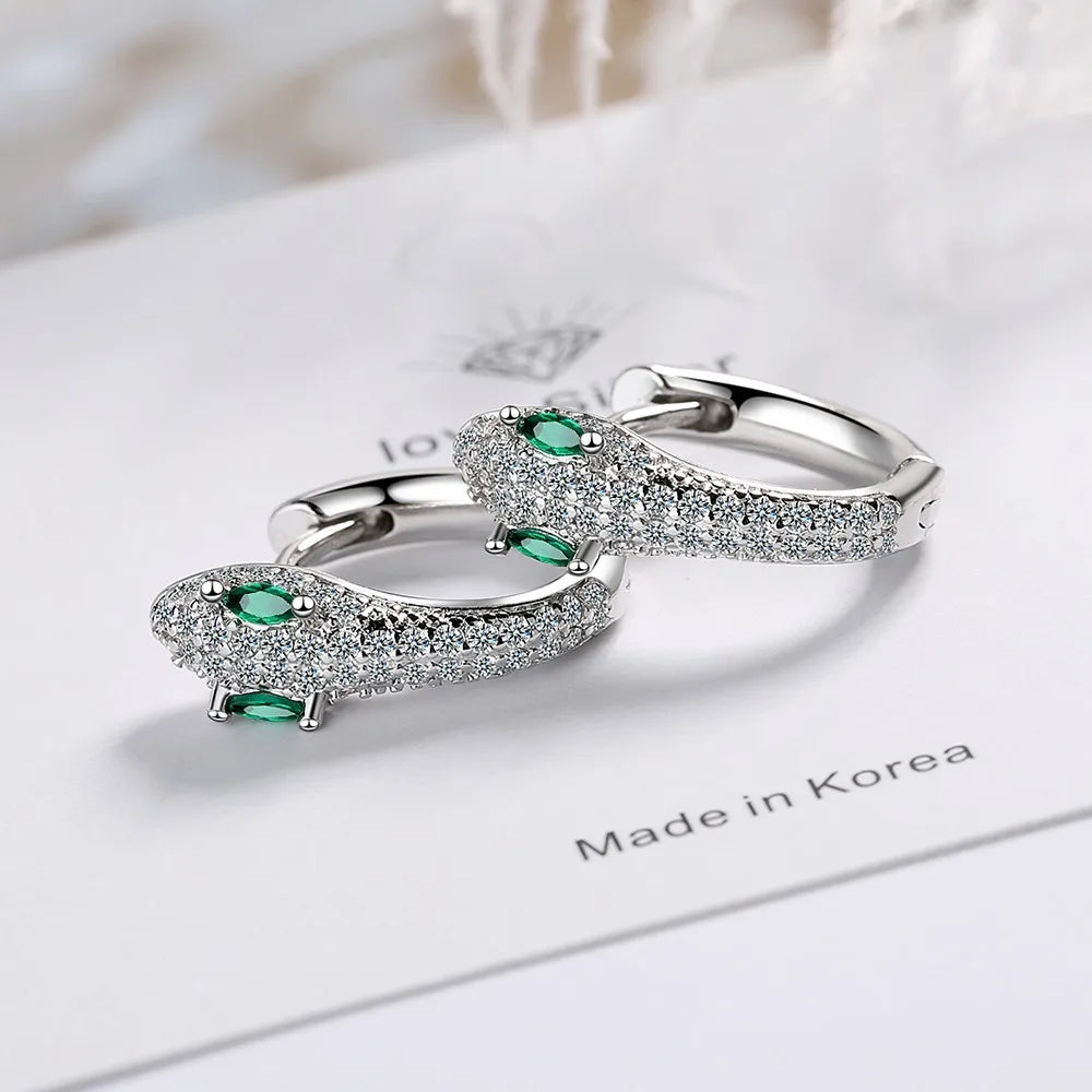 Elegant 925 Sterling Silver Snake Stud Earrings With Zircon For Women