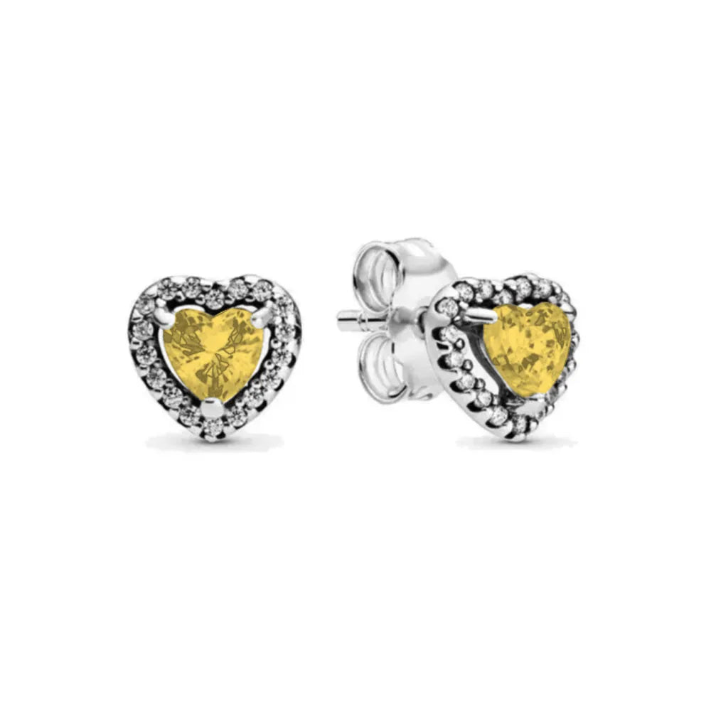 New 925 Silver Heart-Shaped Earrings with Purple Pink and Green Zircon for Exquisite Jewelry Gifts for Women
