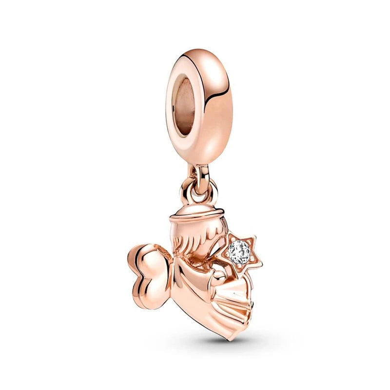 Sparkling Rose Gold Family Tree & Flower Charm Bead for European Silver Bracelet YY0318