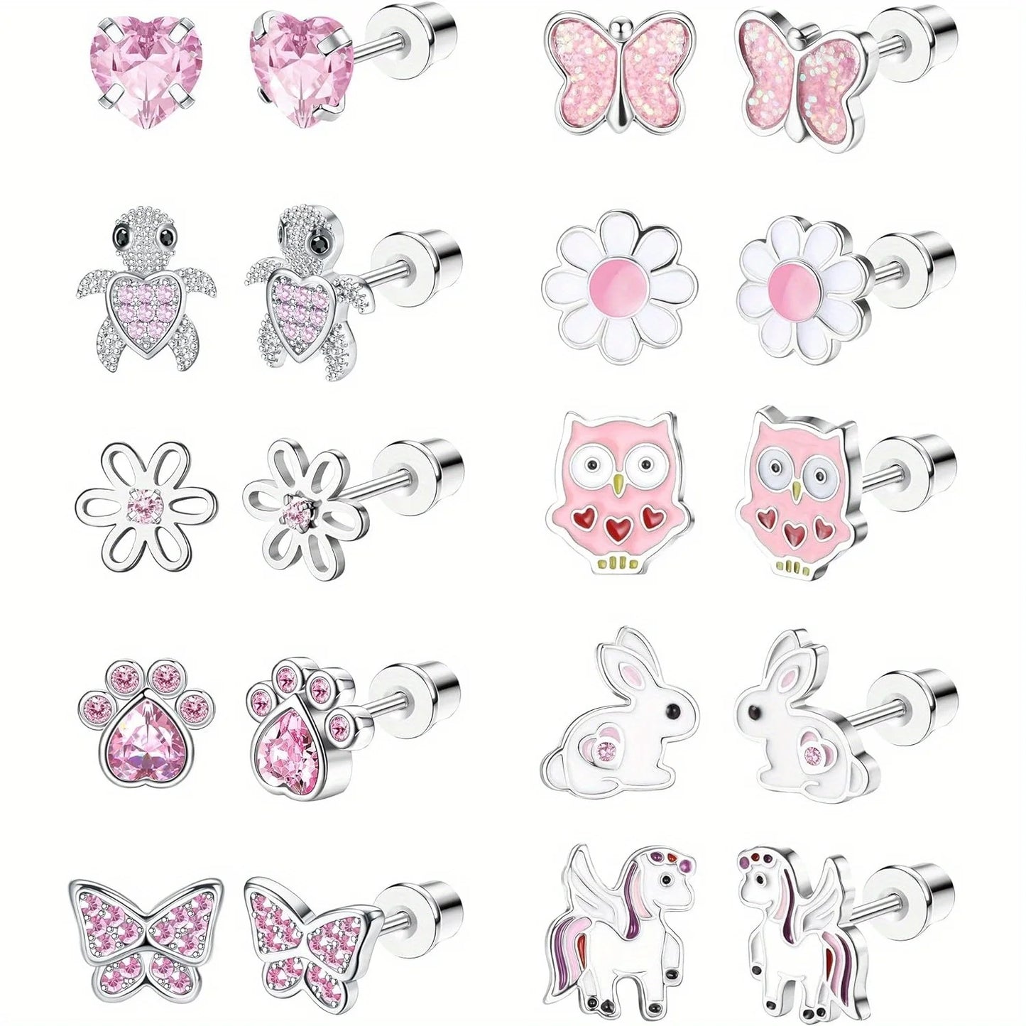 Bobisty Rainbow CZ Stud Earrings for Women Stainless Steel Hypoallergenic Screwback