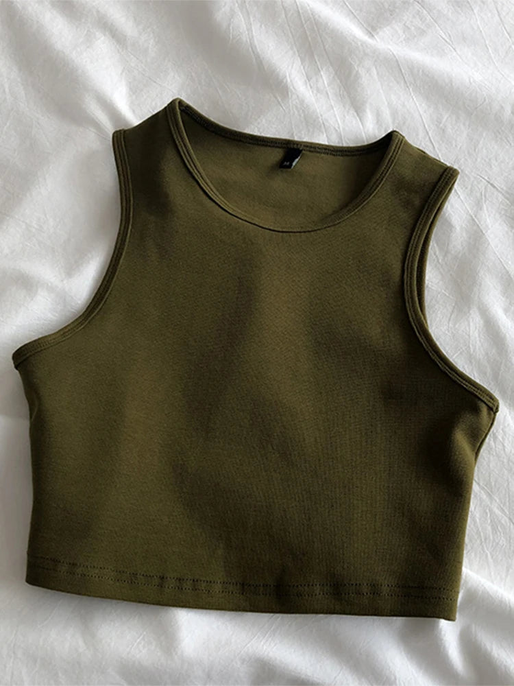 Summer Ladies Retro High Waist Slimming Stretch Cropped Sleeveless Knit Top