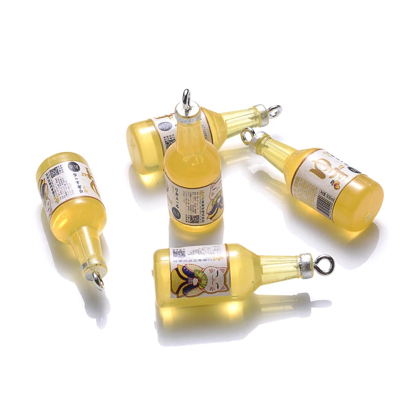 Colorful Glass Sake Bottle Charms for DIY Jewelry and Keychains - 10 Pack