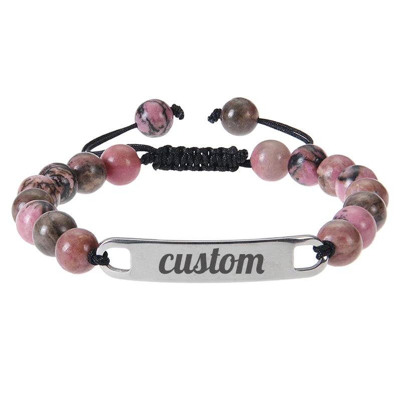 Personalized Custom Name ID Bracelet Handmade Natural Stone Braided Unisex Gift
