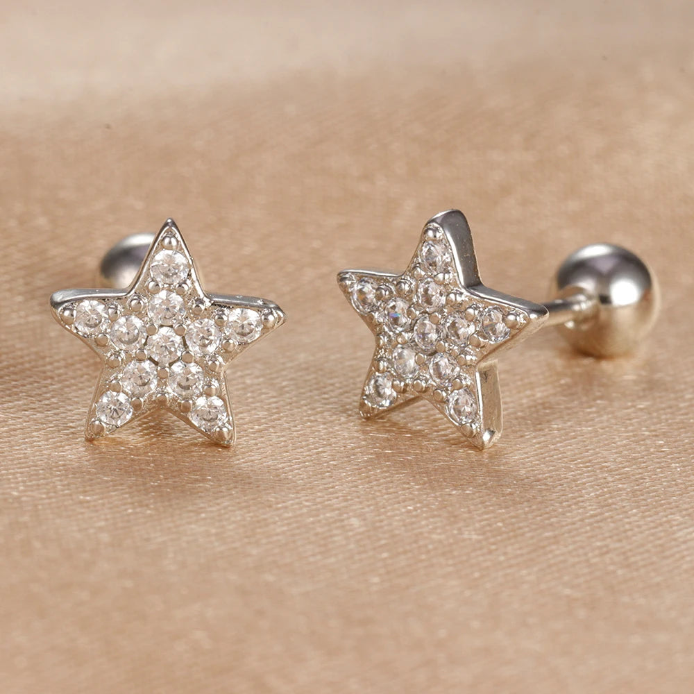 2Pcs Helix Ear Piercing Stud Earrings for Women Zircon Heart Star Moon Tragus Accessories Jewelry Gift