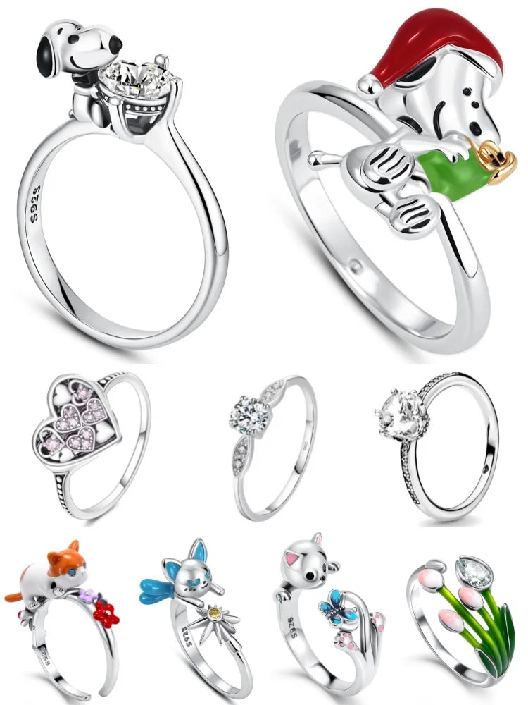 Exquisite 925 Silver Dog Flower Heart-Shaped Ring for Women Perfect for Wedding Parties