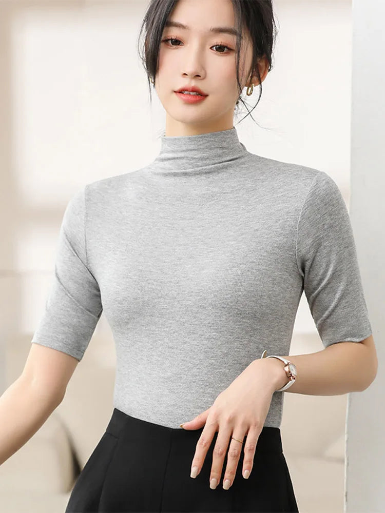 Half Turtleneck Milk Silk Slim Short Sleeve Top Basic