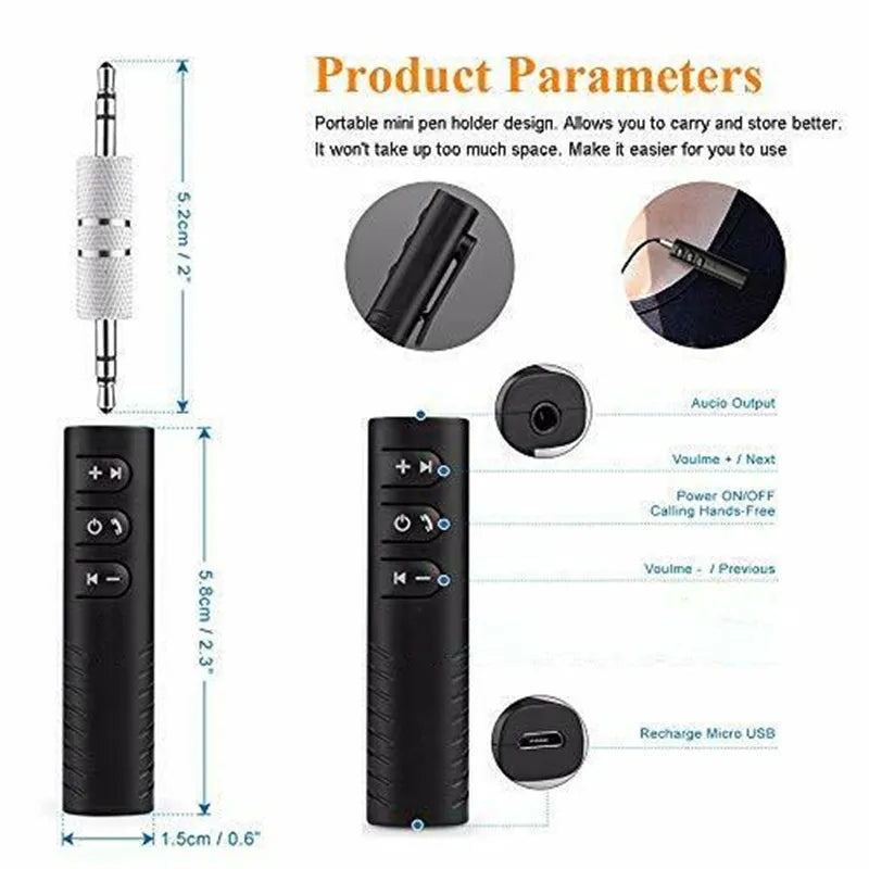 Bluetooth 5.0 Wireless 3.5mm Car Audio Receiver Adapter With Handsfree Calling And A2DP Support