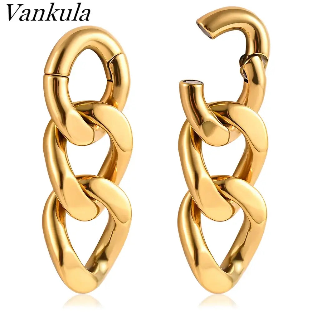 Vankula 2PCS 6mm Stainless Steel Chain Ear Weights Hangers Plugs Jewelry gold 1 CHINA 6mm