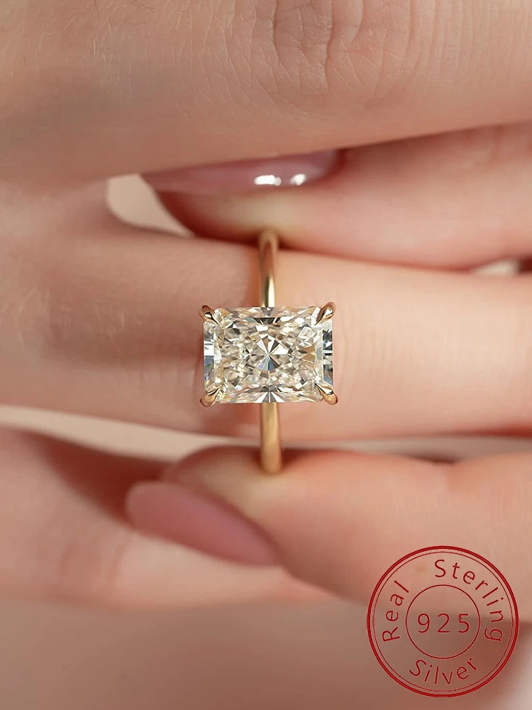 925 Sterling Silver Zircon Rectangular Engagement Ring for Women Luxury Wedding Fine Jewelry