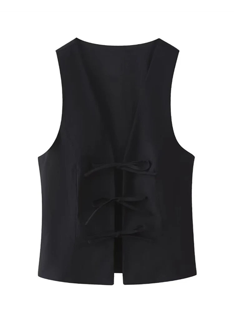Women Lace Up V Neck Sleeveless Y2K Vintage Sexy Summer Tank
