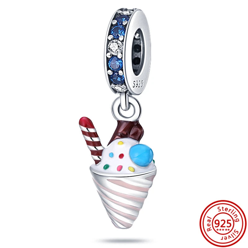 925 Silver Fruit Ice Cream Coffee Cup Beads For Bracelet
