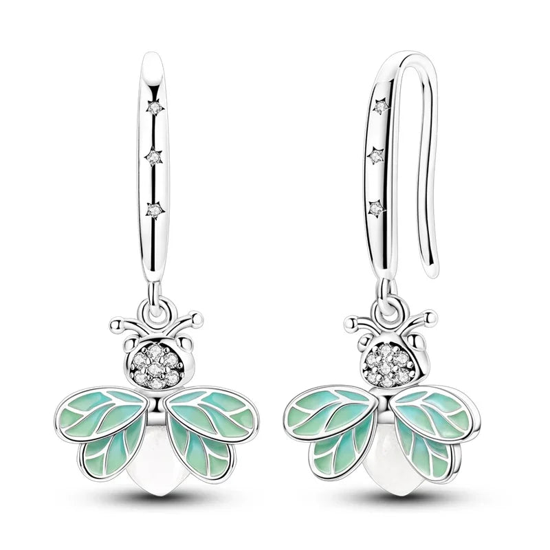 Luxury 925 Silver Pink Heart Pearl Butterfly Zircon Drop Earrings for Elegant Women