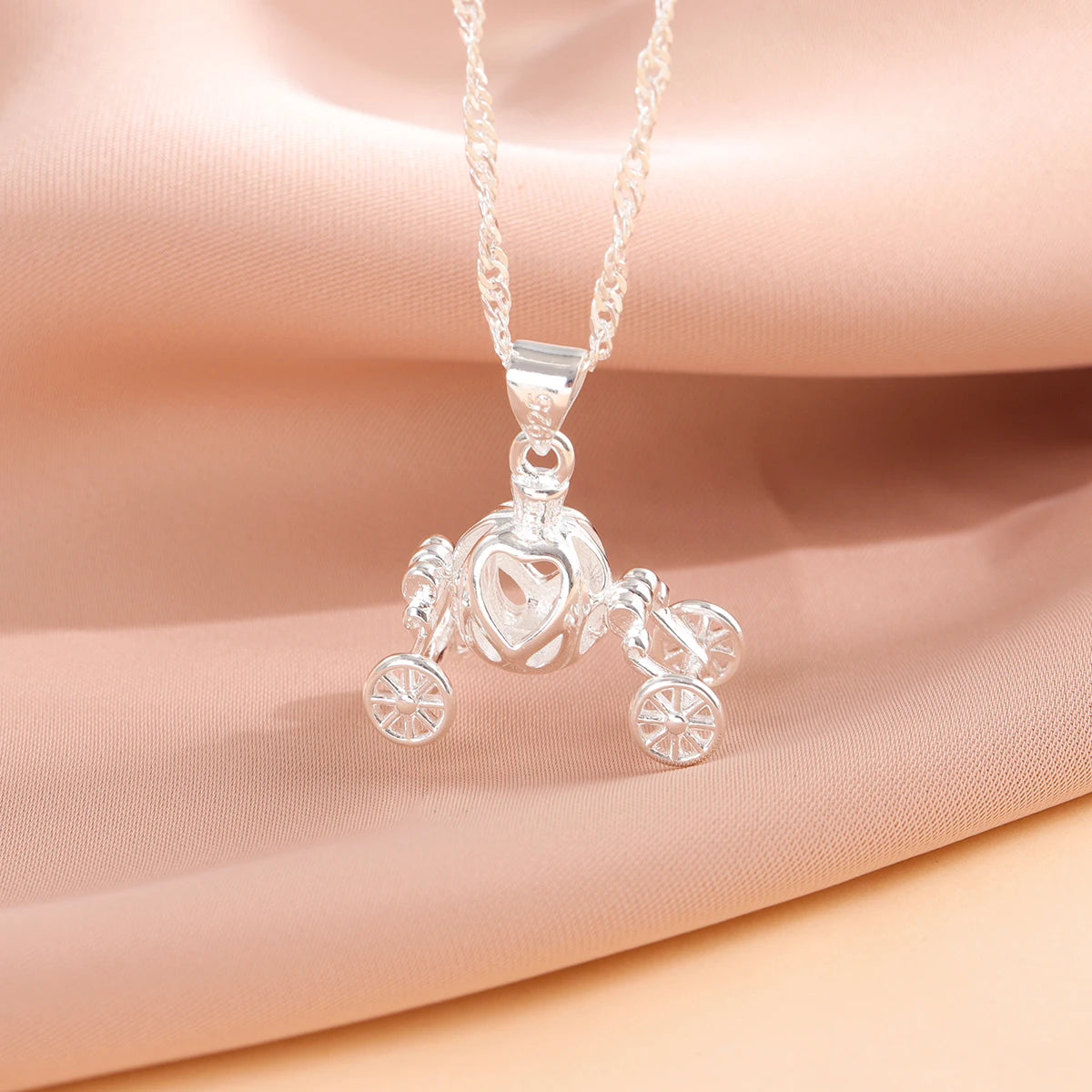 Elegant 925 Sterling Silver Pumpkin Carriage Pendant Necklace for Women