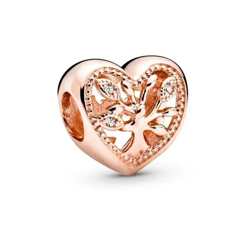 Sparkling Rose Gold Family Tree & Flower Charm Bead for European Silver Bracelet YY0169