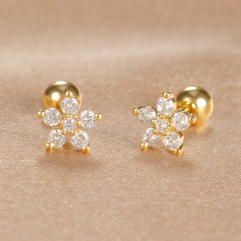 2Pcs Helix Ear Piercing Stud Earrings for Women Zircon Heart Star Moon Tragus Accessories Jewelry Gift