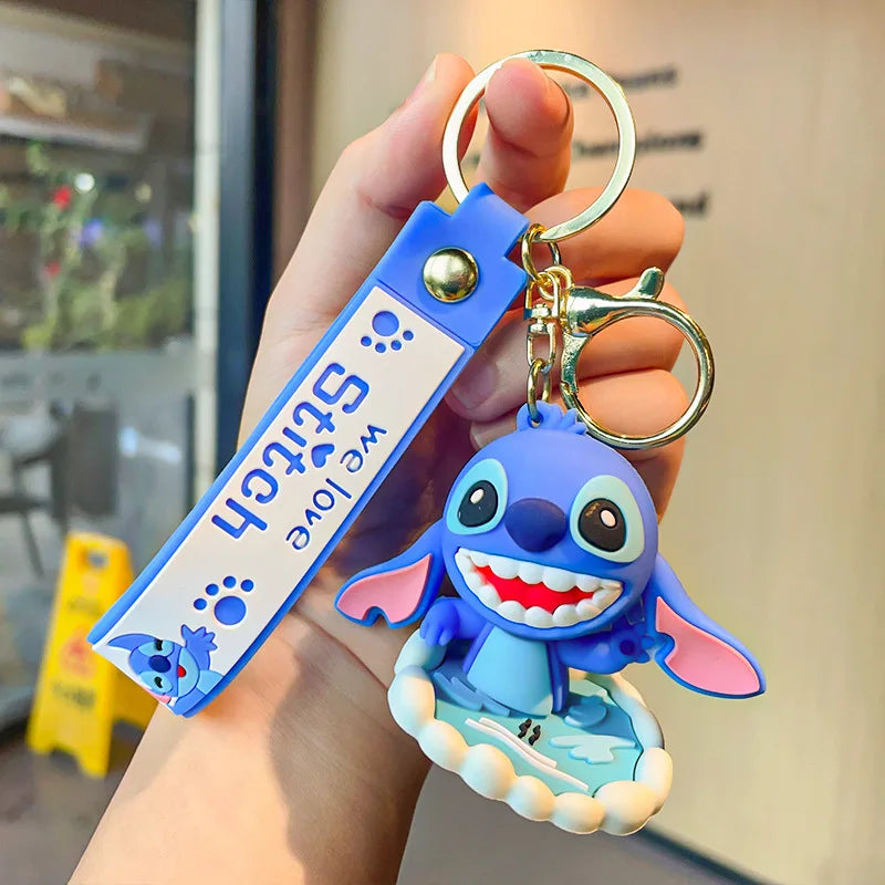 Kawaii Anime Disney Keychain Set Featuring Mickey Mouse, Minnie, Lilo & Stitch