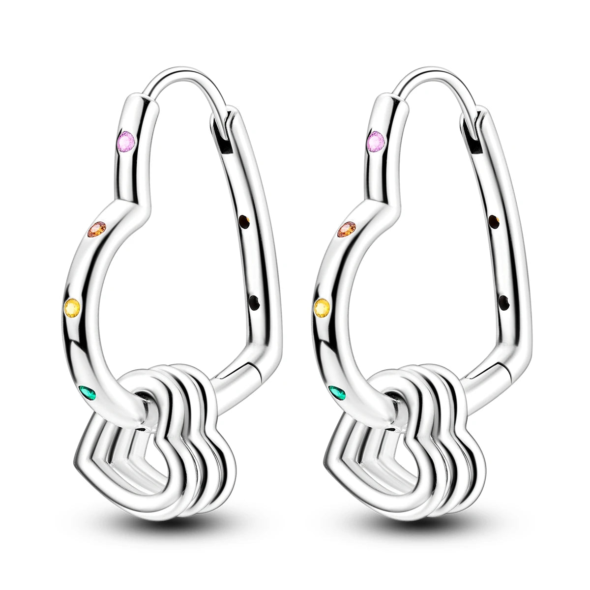 925 Silver Geometric Hoop Earrings for Women with Zircon Moon and Heart Design Fashion Jewelry Gift