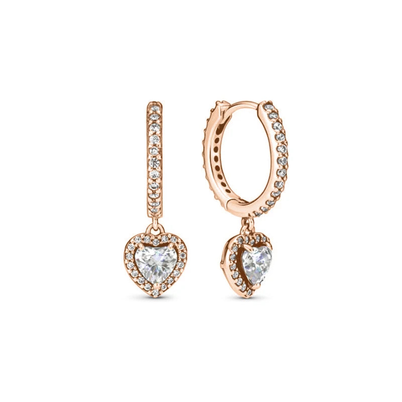 European 925 Silver Heart Shaped Earrings with Pink Red Green Zircon for Women Exquisite Holiday Jewelry Gifts