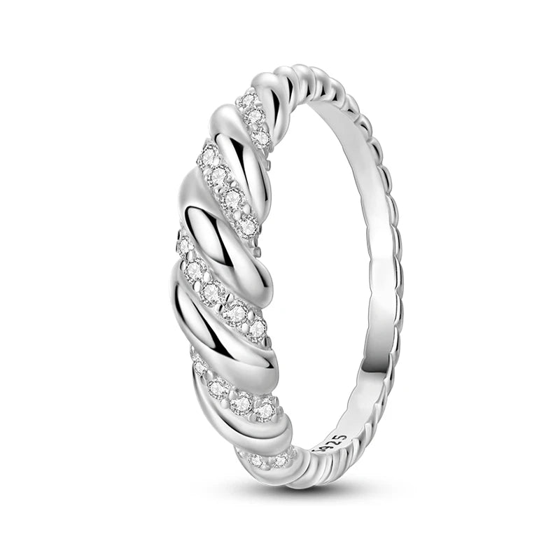 Women's Classic Geometric 925 Sterling Silver Ring with Overlapping Zircon KJR205