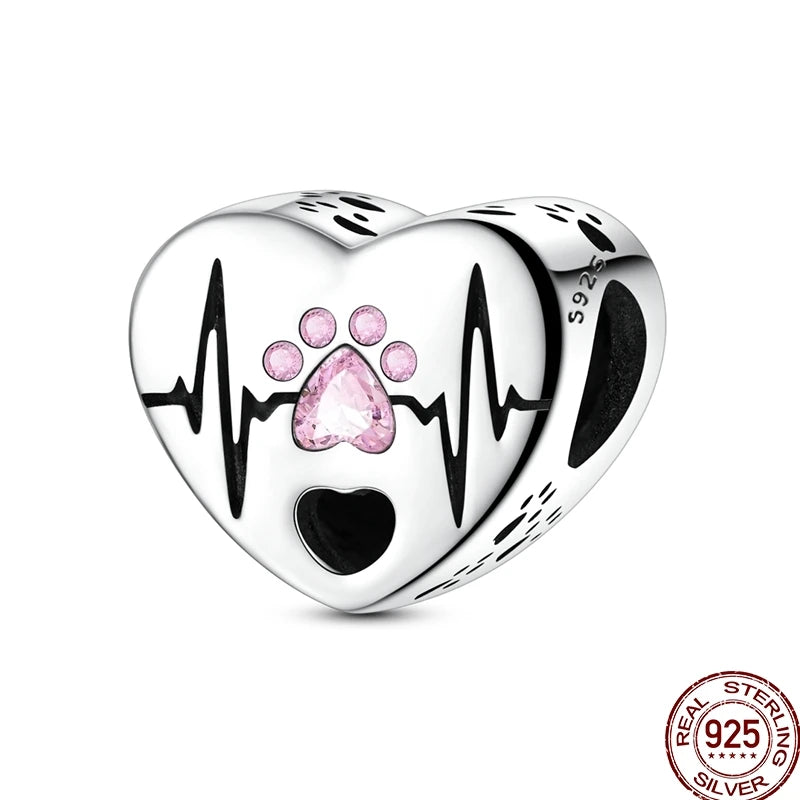 925 Sterling Silver Heart Family Charm Bead With Zircon