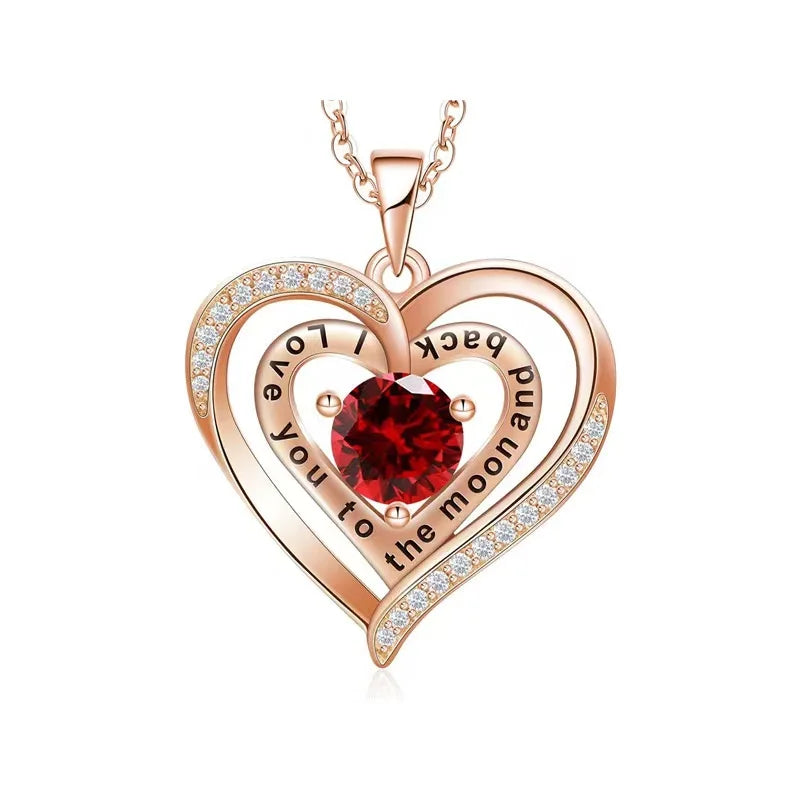 Luxury Red Zircon Pendant Necklace with Rose Flower Gift Box for Women RG-139-6