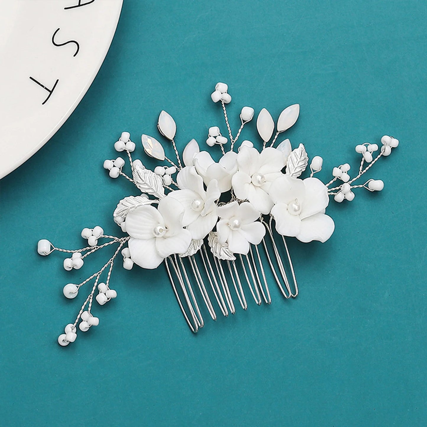 White Floral Ceramic Hairpins for Elegant Bridal Hairstyles