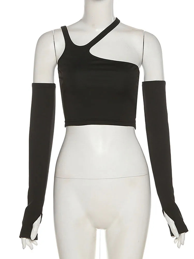 Autumn Removable Sleeves Halter Top Women Slim Streetwear