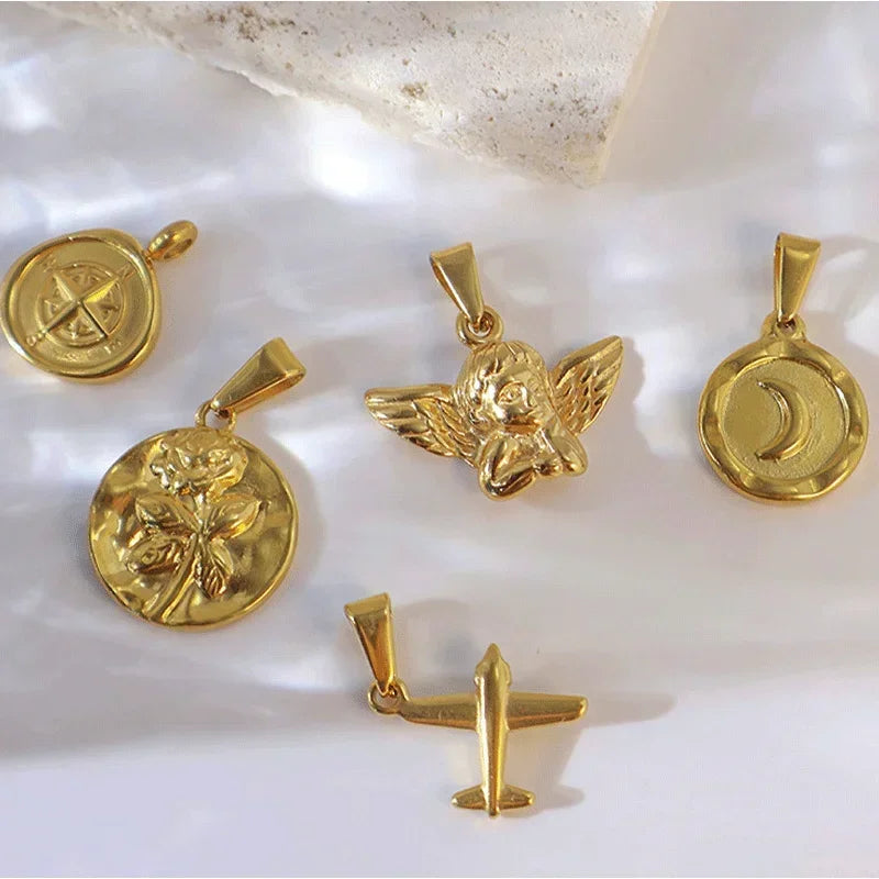 RHYSONG Tarnish Free Gold Plated Angel Cross Heart Pendant for Women Jewelry Making