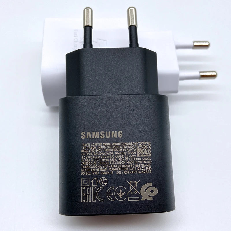 Samsung 25W Super Fast Charger USB Type C Adapter With 3A Cable Intelligent Charge For Galaxy S24 S23 S22 S21 S20 A54 A34 Z Flip 4 5 6 Z Fold Compatible
